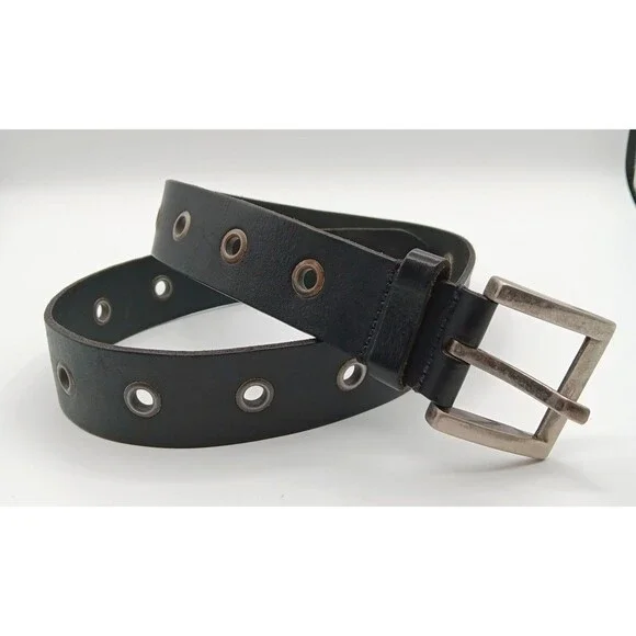 Genuine Leather Belt Women 32 (M) Black Western Cowgirl Boho Eyelets Statement - Picture 5 of 9